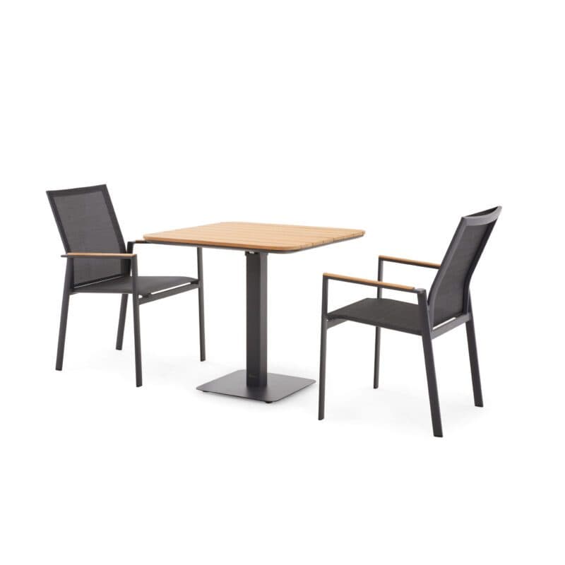 Liadomo "Limbadi/Torano" Gartenmöbel-Set 3-tlg., Gestelle Aluminium anthrazit, Sitz Textilene, Armlehnen Teak, Tischplatte Teak 80x80 cm