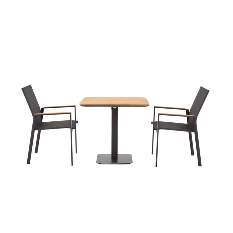 Liadomo "Limbadi/Torano" Gartenmöbel-Set 3-tlg., Gestelle Aluminium anthrazit, Sitz Textilene, Armlehnen Teak, Tischplatte Teak 80x80 cm