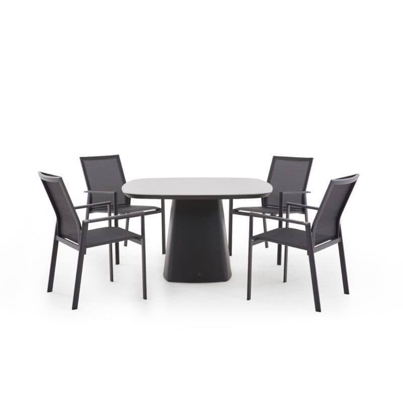 Gartenmöbel-Set mit Liadomo "Limbadi" Stapelsessel und CASA DOMA "Lioni" Gartentisch 120x120 cm, Gestelle Aluminium anthrazit, Armlehnen Aluminium, Platte Sinterstein