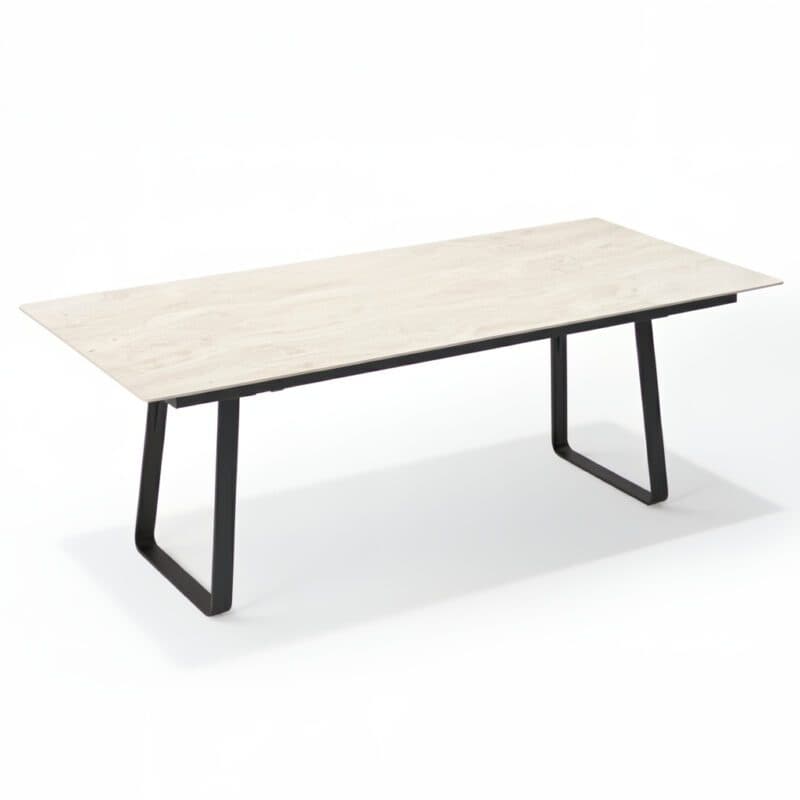 SIT Mobilia "Atlas" Ausziehtisch 210/267x95 cm, Gestell Stahl anthrazit lackiert, Tischplatte Keramik Travertin mit Dreheinlage