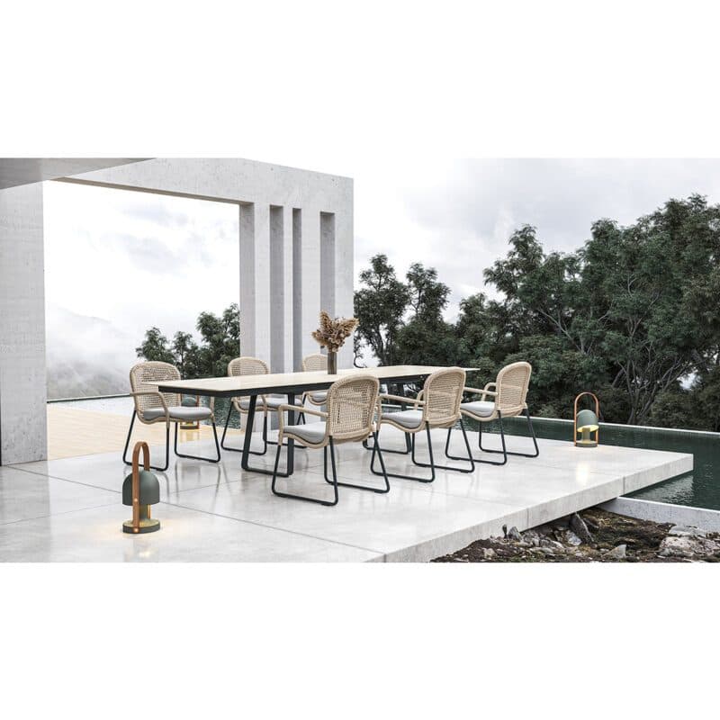 SIT Mobilia "Atlas" Ausziehtisch 210/270/330x95 cm mit 2 Einlegeplatten, Stahl anthrazit, Tischplatte Keramik Travertin