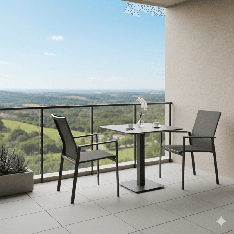 Liadomo "Limbadi/Torano" Gartenmöbel-Set 3-tlg., Gestelle Aluminium anthrazit, Sitz Textilene, Tischplatte Aluminium anthrazit 80x80 cm (Bild KI-generiert)