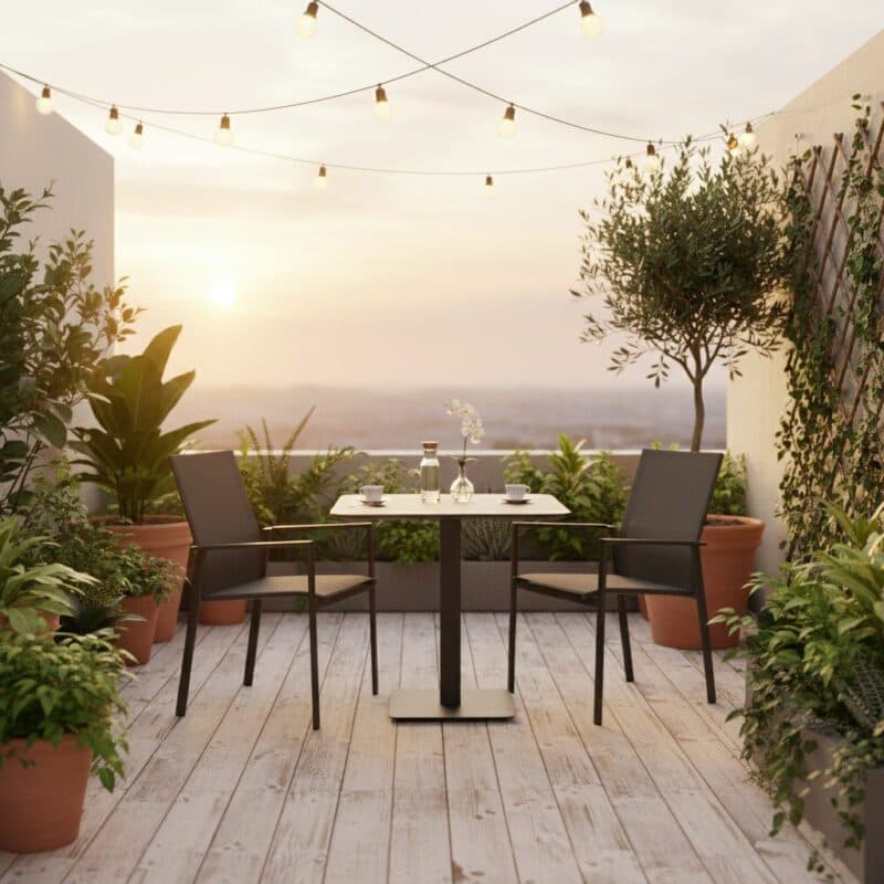 Liadomo "Limbadi/Torano" Gartenmöbel-Set 3-tlg., Gestelle Aluminium anthrazit, Sitz Textilene, Tischplatte Aluminium anthrazit 80x80 cm (Bild KI-generiert)