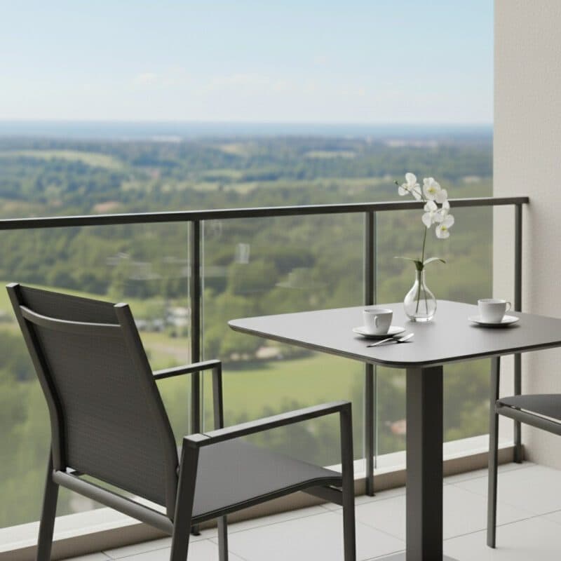 Liadomo "Limbadi/Torano" Gartenmöbel-Set 3-tlg., Gestelle Aluminium anthrazit, Sitz Textilene, Tischplatte Aluminium anthrazit 80x80 cm (Bild KI-generiert)