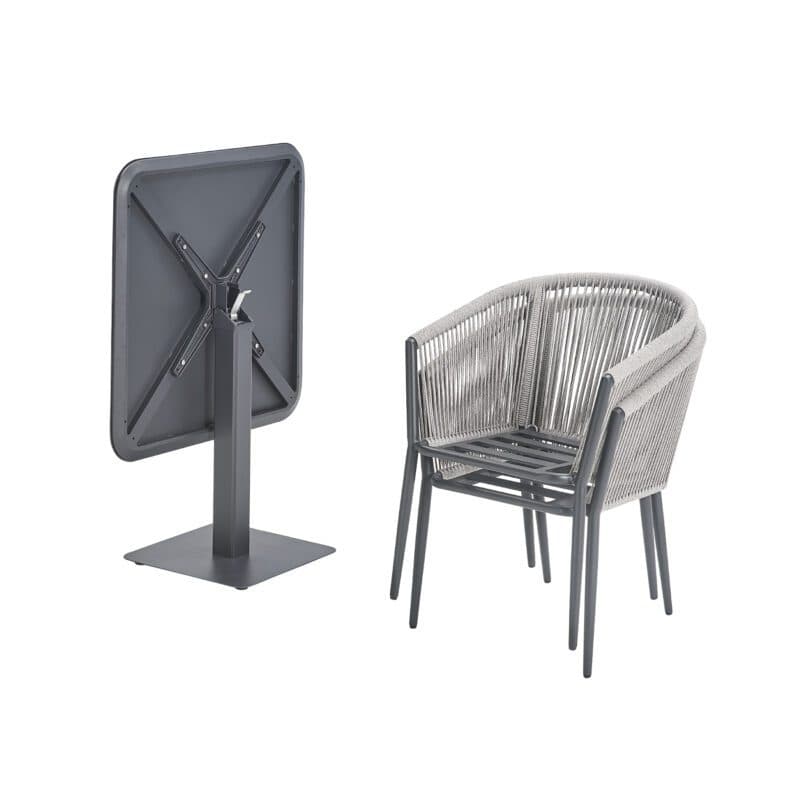 Liadomo "Latina/Torano" Gartenmöbel-Set 3-tlg., Gestelle Aluminium anthrazit, Sitzschale Rope hellgrau, Tischplatte 80x80 cm