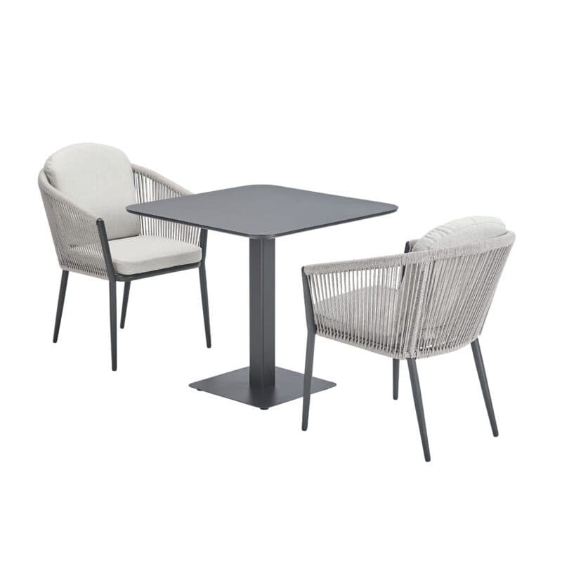 Liadomo "Latina/Torano" Gartenmöbel-Set 3-tlg., Gestelle Aluminium anthrazit, Sitzschale Rope hellgrau, Tischplatte 80x80 cm
