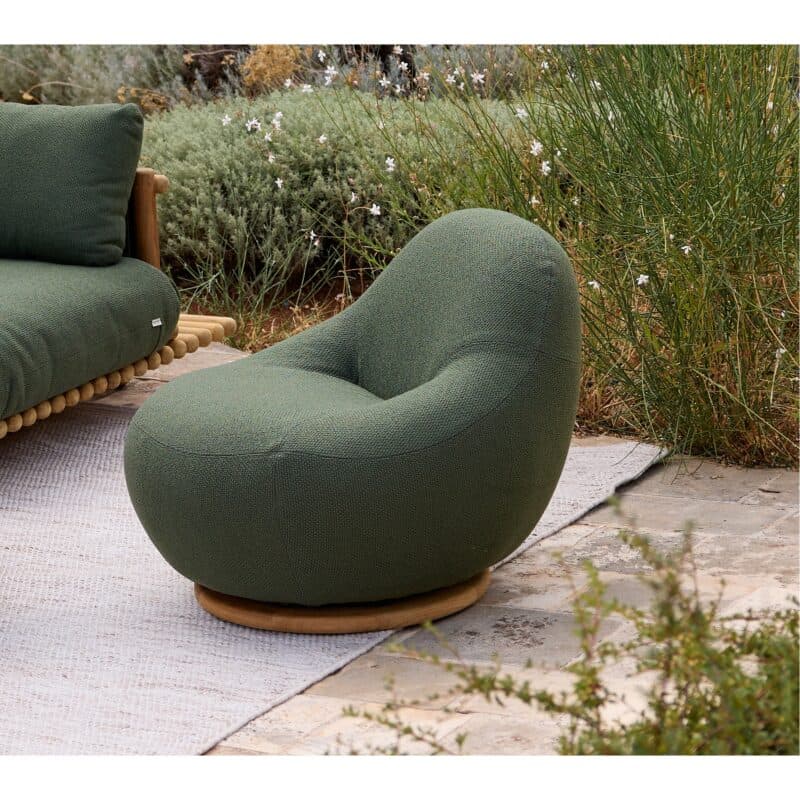 Cane-line "Gem" Loungesessel mit Teak-Drehfuß, Bezug Rise dark green