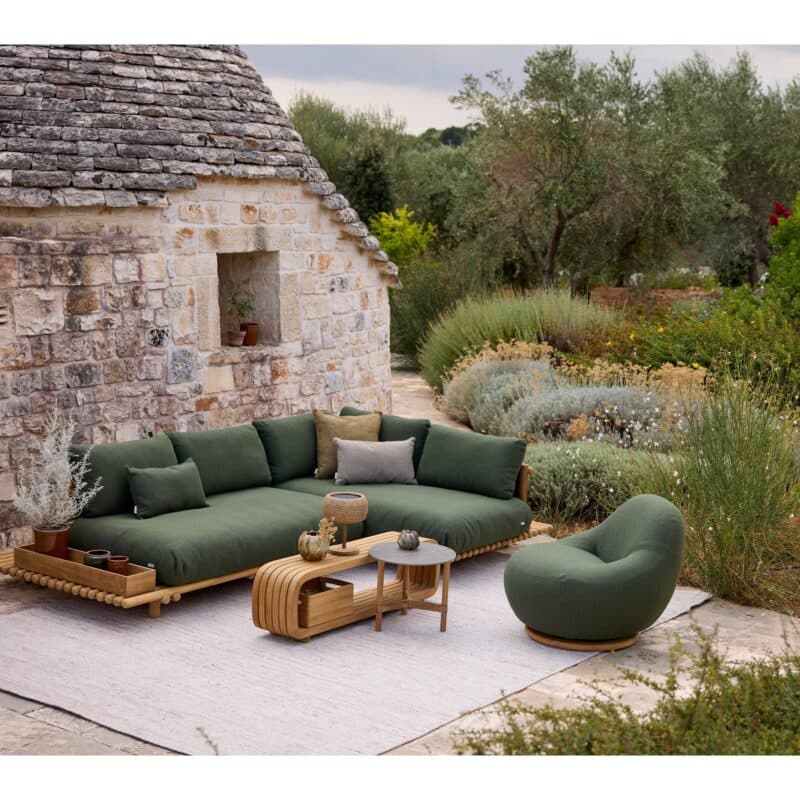 Cane-line "Gem" Loungesessel mit Teak-Drehfuß, Bezug Rise dark green