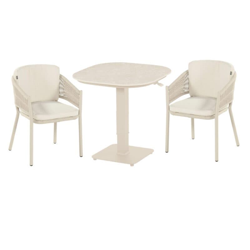 Hartman "Altea/Tubb" Gartenmöbel-Set, Gestelle Aluminium sand, Rope-Bespannung sand, Weatherready® Kissen beige, Tischplatte Keramik beige 70×70 cm