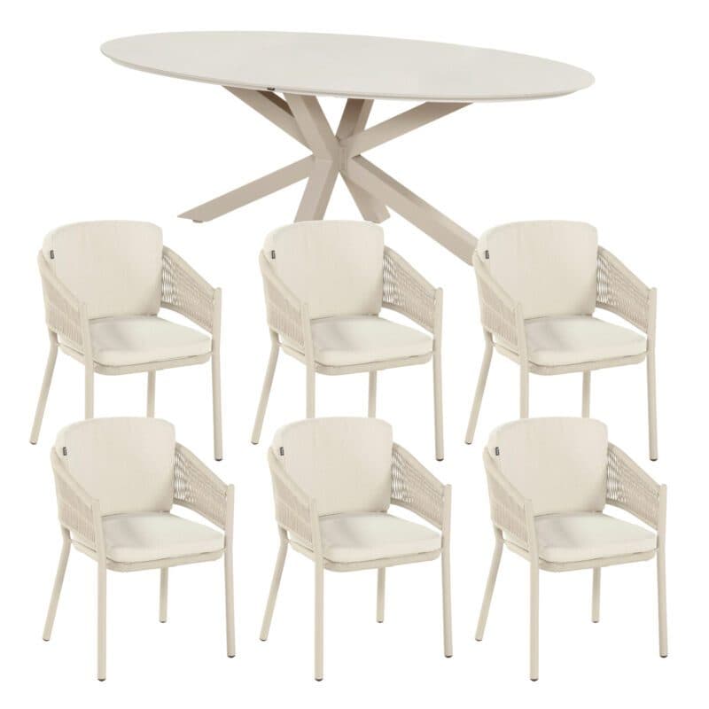 Hartman "Altea/Granada" Gartenmöbel-Set, Gestelle Aluminium sand, Rope-Bespannung sand, Weatherready® Kissen beige, Tischplatte Keramik 220×120 cm