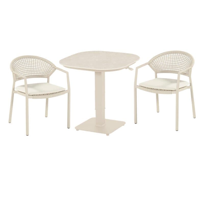 Hartman "Taragona/Tubb" Gartenmöbel-Set, Gestelle Aluminium sand, Rope-Bespannung sand, Weatherready® Kissen beige, Tischplatte Keramik beige 70×70 cm