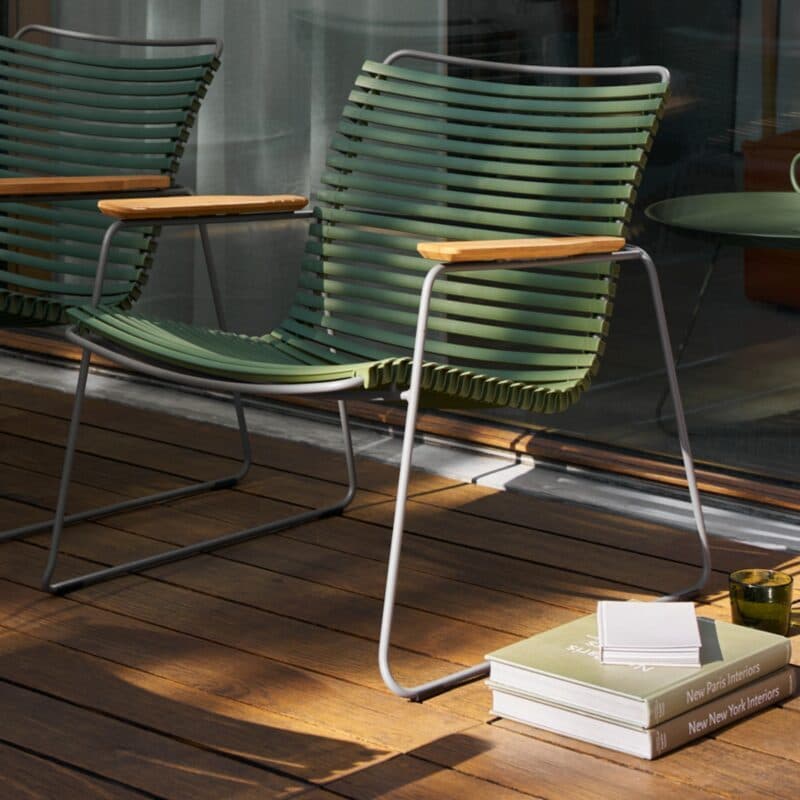 Houe "Click Roomy" Loungesessel, Stahlgestell grau, Kunststoff-Lamellen olivgrün