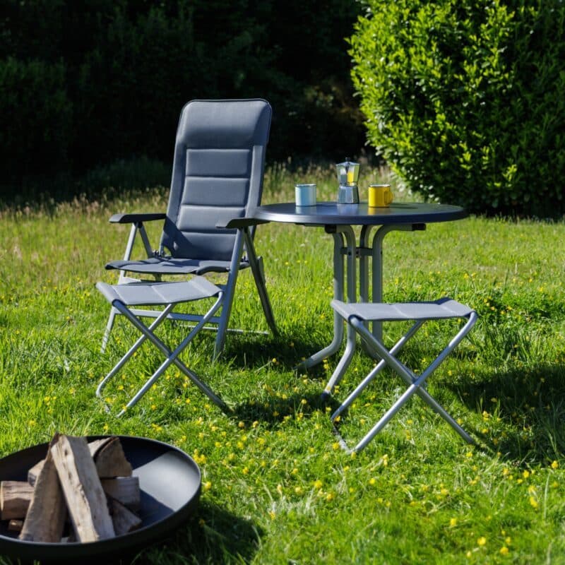 Kettler "Slight" Verstellsessel mit Klapphocker, Aluminium silber, Textilgewebe grau