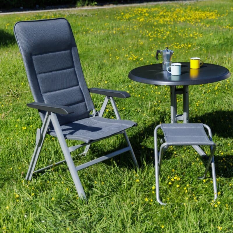 Kettler "Slight" Verstellsessel mit Klapphocker, Aluminium silber, Textilgewebe grau