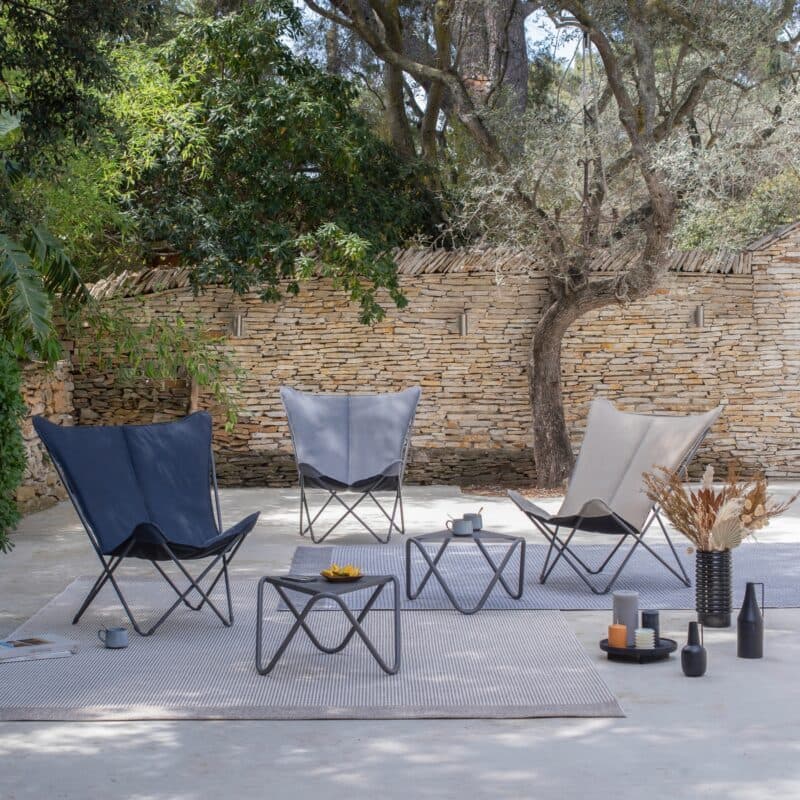 Lafuma "Pop Up XL BeComfort®" Relaxsessel, Stahlrohr titane, Lafuma "Pop Up XL BeComfort®" Relaxsessel, Stahlrohr titane, Bespannung BeComfort® dark grey, und silver - ©LAFUMA MOBILIER - Pierrick Verny BeComfort® dark grey, moka und silver - ©LAFUMA MOBILIER - Pierrick Verny