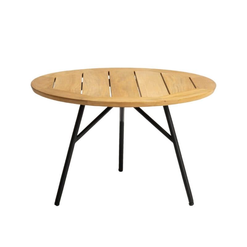 Stern "Frida" Beistelltisch, Teakplatte, Gestell Aluminium schwarz matt, Durchmesser 55 cm