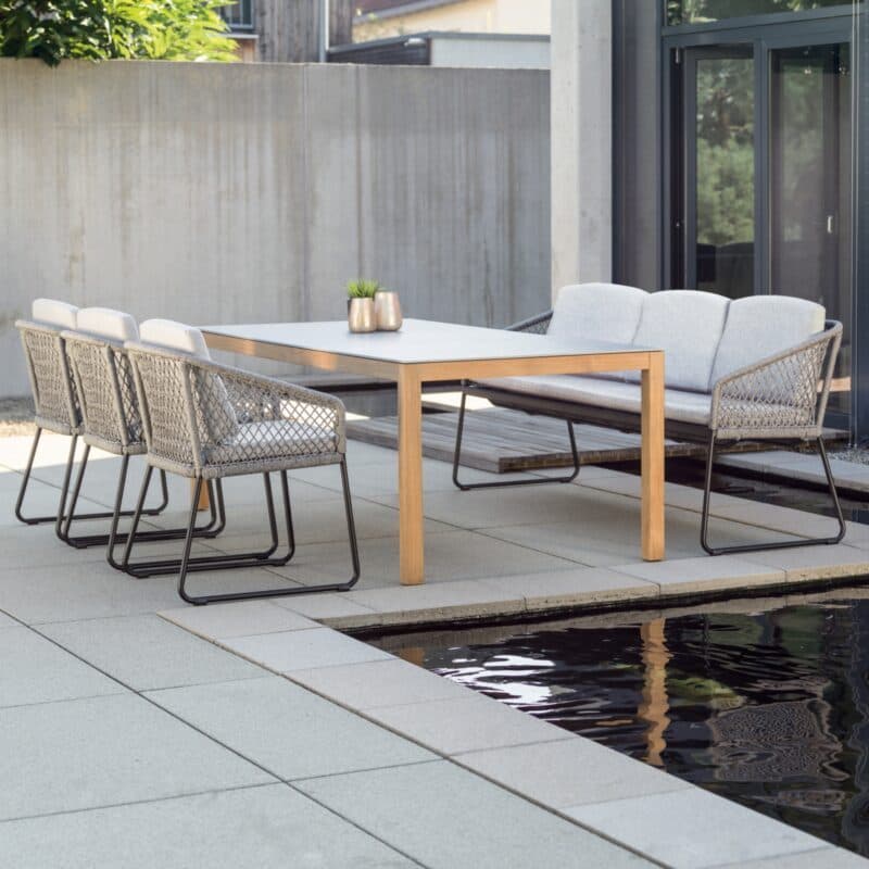 Stern "Odea" 3-Sitzer Diningbank, Gestell Aluminium schwarz matt, Rope salt, Kissen cream