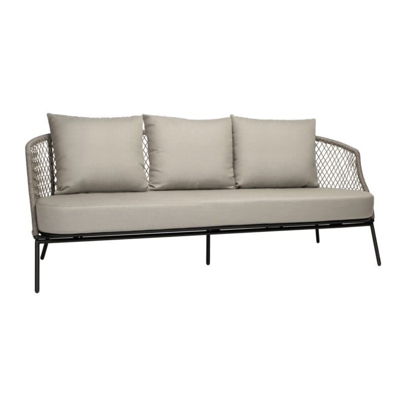 Stern "Odea" 3-Sitzer Loungesofa, Gestell Aluminium schwarz matt, Rope salt, Kissen cream