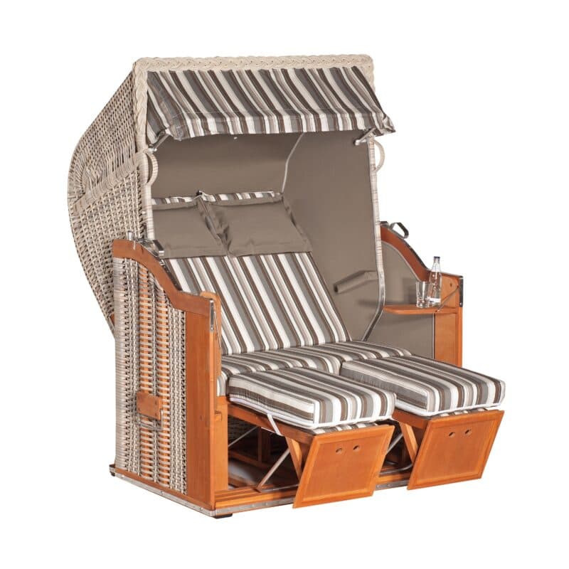 Sonnenpartner Strandkorb "Classic" Halblieger, Geflecht Antik-Weiß, Gartenmöbelstoff Dessin Vito und Markisenstoff uni taupe