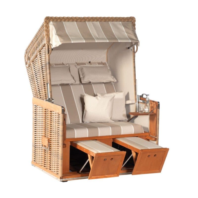 Sonnenpartner Strandkorb "Konsul", 2-Sitzer, Polyrattan marone, Stoff-Dessin 58 und uni beige kariert