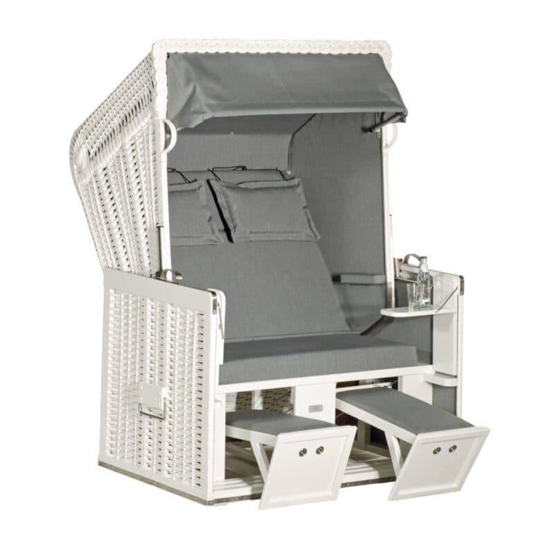 Sonnenpartner Strandkorb "Konsul", 2-Sitzer, Polyrattan weiß, Stoff-Dessin uni grau