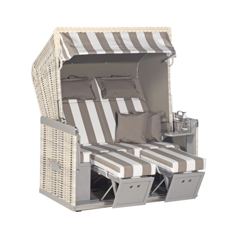Sonnenpartner Strandkorb "Konsul", XL-2-Sitzer, Polyrattan antik weiß, Markisenstoff Nr. 186 und uni taupe