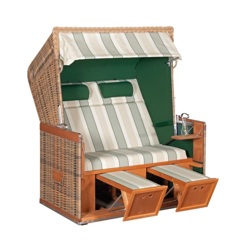 SonnenPartner Strandkorb "Konsul", XL-2-Sitzer, Geflecht marone, Vario-Polsterung, Stoff Nr. 75, Innenstoff uni grün