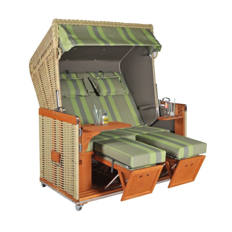 Sonnenpartner Strandkorb "Konsul", XL-2-Sitzer, Polyrattan Seegrasoptik, Stoff-Dessin 119 und uni taupe