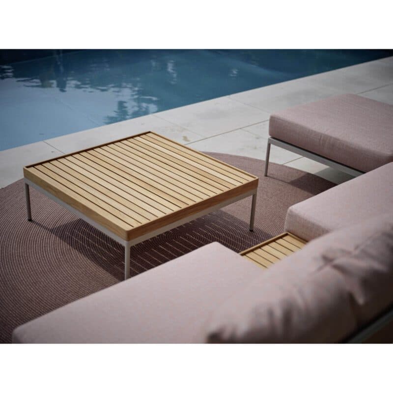 Stern "Coco" Loungetisch 80 × 80 cm, Gestell Aluminium greige, Tischplatte Teakholz