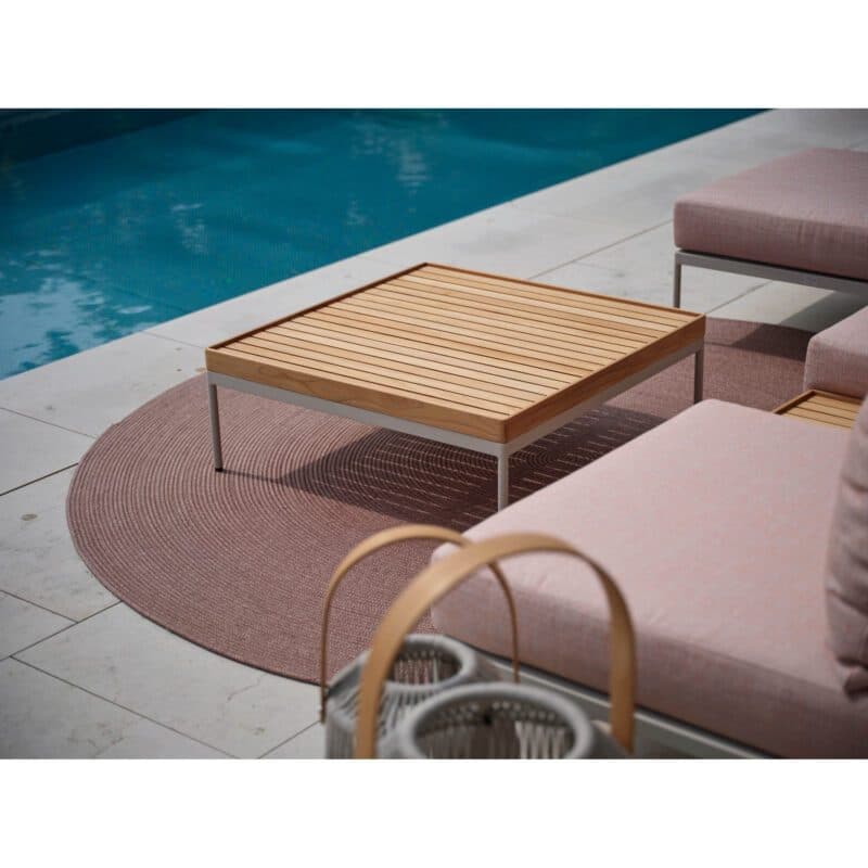 Stern "Coco" Loungetisch 80 × 80 cm, Gestell Aluminium greige, Tischplatte Teakholz