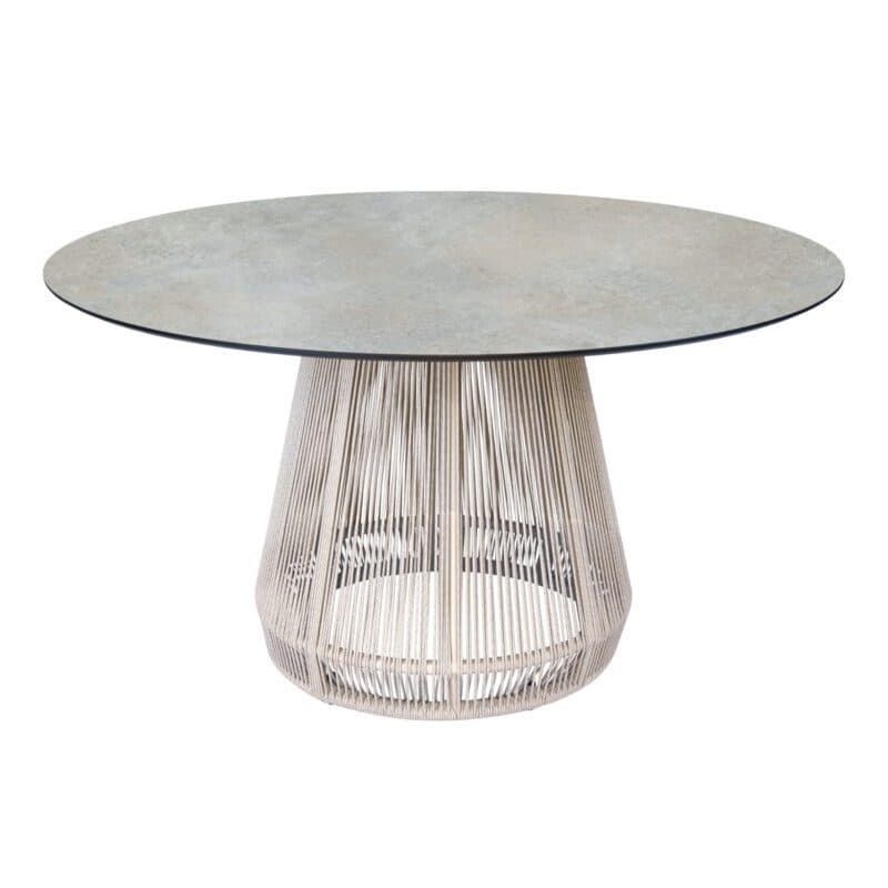 Stern "Rhoda" Gartentisch, Gestell Aluminium und Rope greige, Tischplatte HPL quartz, Ø 134 cm