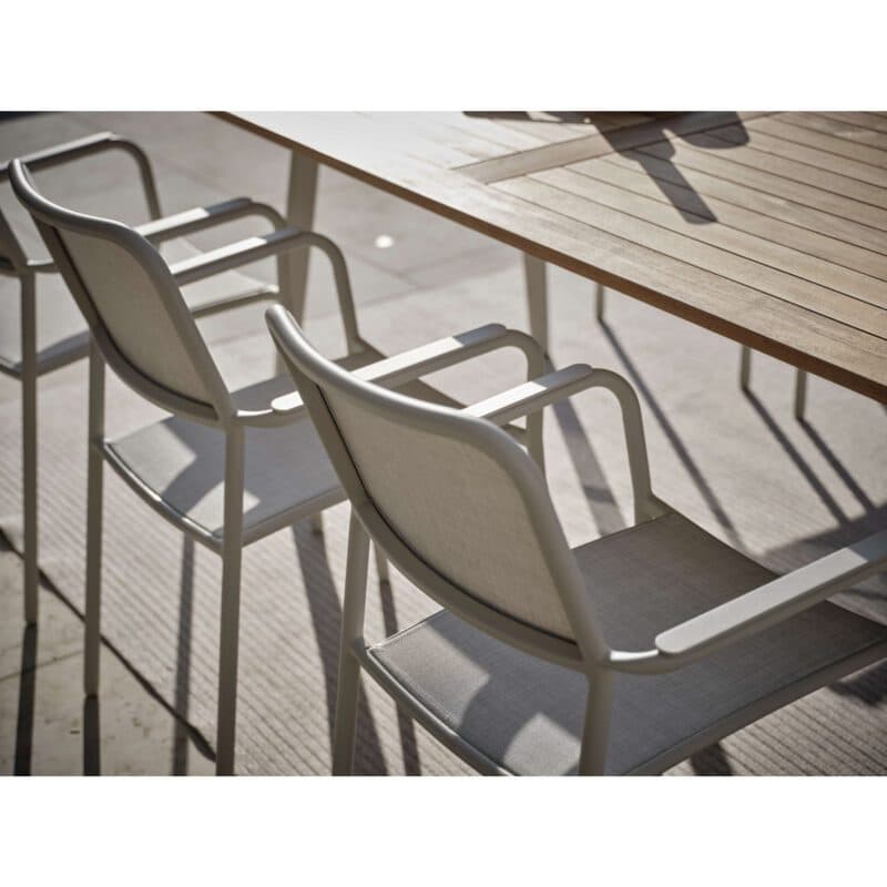 Stern "Joris" Stapelsessel, Aluminium greige, Textilen sesam light