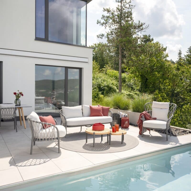 Stern "Klea" Loungesessel, Aluminium anthrazit matt, Kordel stone, Sitz- und Rückenkissen 100 % Polyacryl Perlgrau