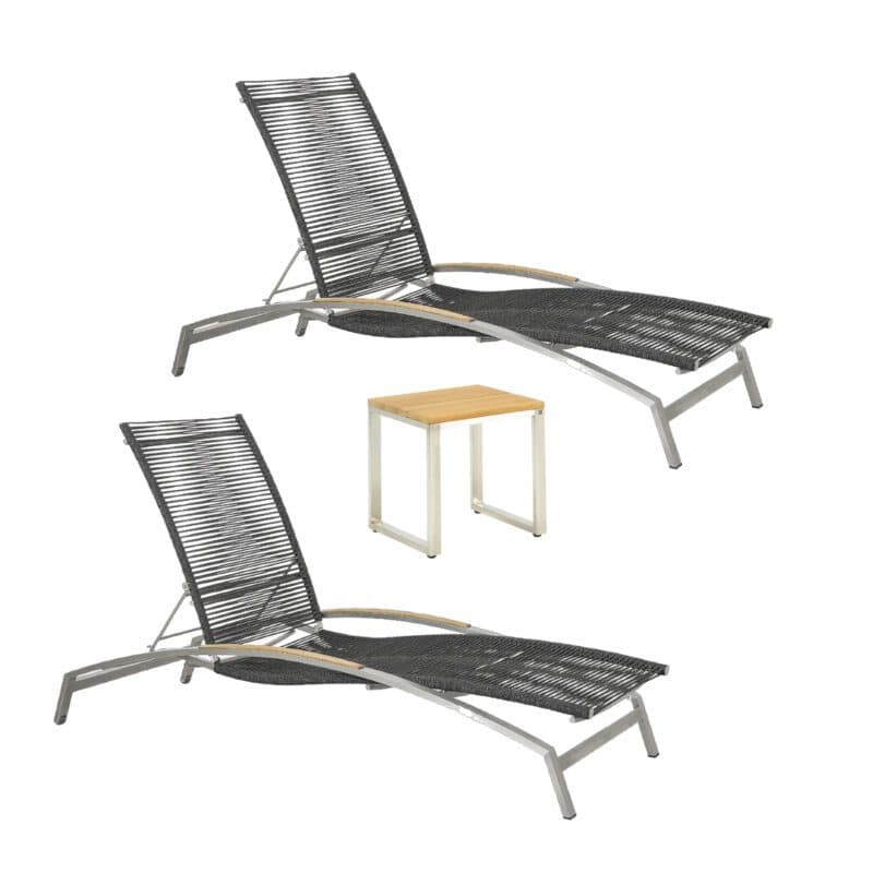 CASA DOMA Set mit "Mineo" Sonnenliegen & "Macari" Beistelltisch, Gestelle Edelstahl gebürstet, Rope anthrazit, Armlehnen und Tischplatte Teak