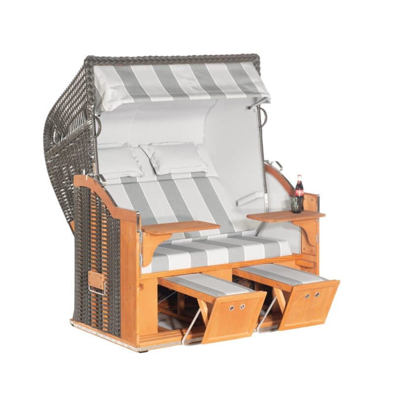 Sonnenpartner Strandkorb "Classic" XL-2-Sitzer, PVC-Kunststoffgeflecht anthrazit, Markisenstoff Dessin 36 und uni hellgrau/weiß