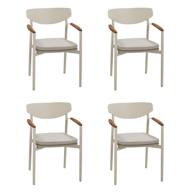 CASA DOMA "Farini" Stapelstuhl, Gestell Aluminium cream, Sitzfläche Rope fossil, Armlehnen Teakholz, Sitzkissen Olefin braunbeige