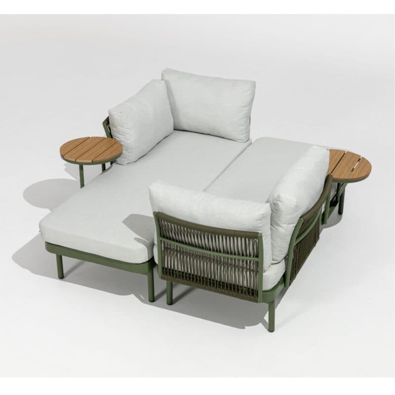 Liadomo "Capri" Lounge, Gestell Aluminium grün, Bespannung grün, Kissen hellgrau, Ablagen Polywood