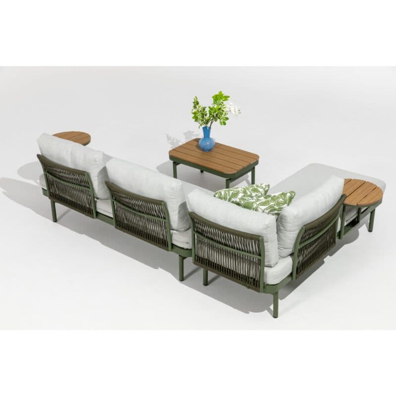Liadomo "Capri" Lounge, Gestell Aluminium grün, Bespannung grün, Kissen hellgrau, Ablagen Polywood