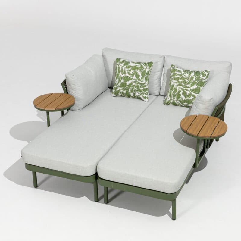 Liadomo "Capri" Lounge, Gestell Aluminium grün, Bespannung grün, Kissen hellgrau, Ablagen Polywood