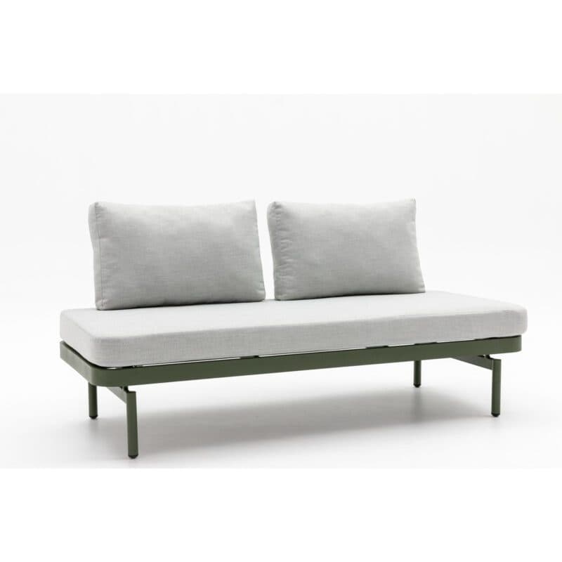 Liadomo "Capri" Lounge, Gestell Aluminium grün, Bespannung grün, Kissen hellgrau, Ablagen Polywood