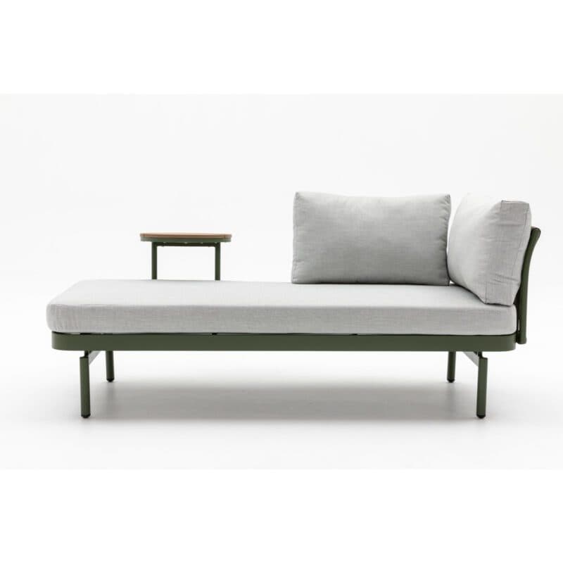 Liadomo "Capri" Lounge, Gestell Aluminium grün, Bespannung grün, Kissen hellgrau, Ablagen Polywood