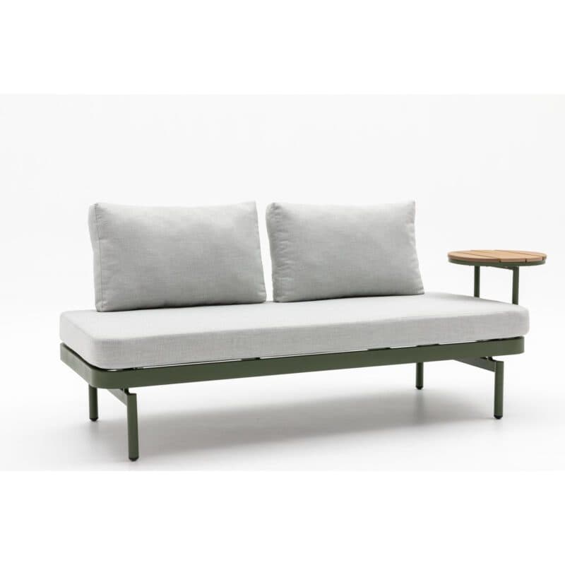 Liadomo "Capri" Lounge, Gestell Aluminium grün, Bespannung grün, Kissen hellgrau, Ablagen Polywood