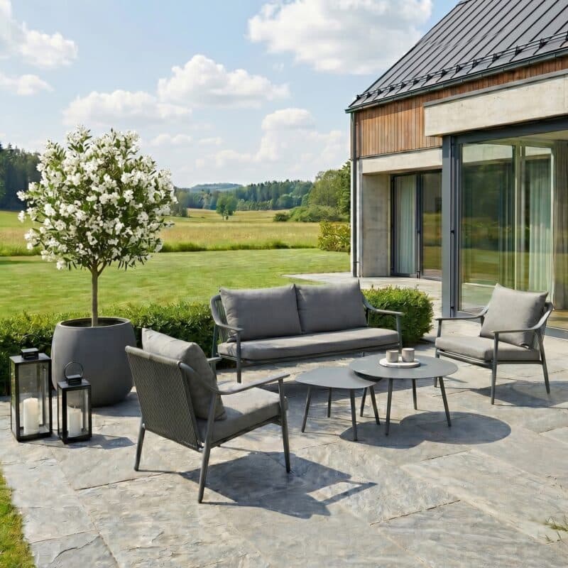 Liadomo "Tavenna" Loungeset, Gestell Aluminium anthrazit mit Rope, Kissenbezüge Olefin grau (Bild KI-generiert)