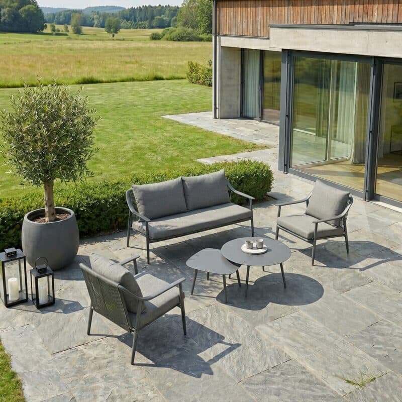 Liadomo "Tavenna" Loungeset, Gestell Aluminium anthrazit mit Rope, Kissenbezüge Olefin grau (Bild KI-generiert)