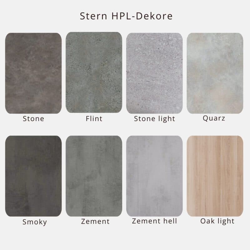 Stern Penta und Interno Gartentisch HPL-Dekore