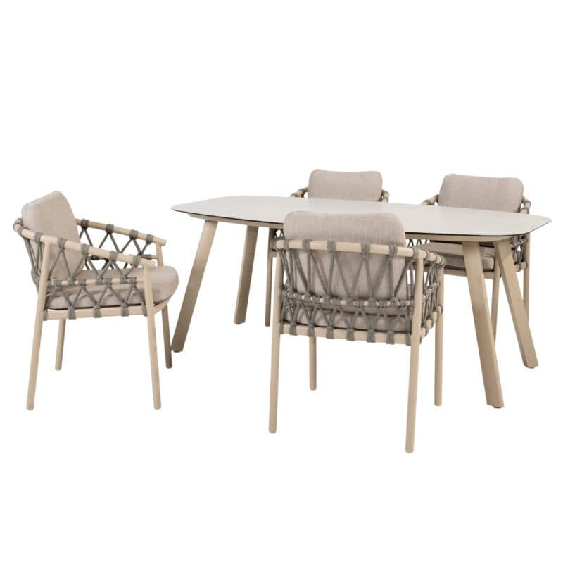 4Seasons Outdoor "Piacenza" Diningsessel, Gestell Aluminium latte, Rope-Bespannung grau, Kissen Olefin hellgrau mit "Manolo" Gartentisch 180x95 cm, Tischplatte Keramik
