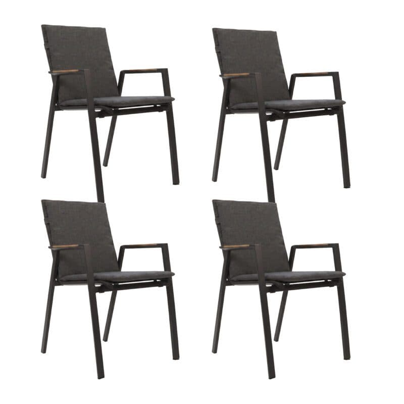 Lesli Living "Tarragona Negro" Stapelstuhl, Gestell Aluminium charcoal, Sitzfläche Textilen schwarz-grau, Armlehnen Teak, Auflage anthrazit