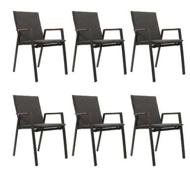 Lesli Living "Tarragona Negro" Stapelstuhl, Gestell Aluminium charcoal, Sitzfläche Textilen schwarz-grau, Armlehnen Teak, Auflage anthrazit