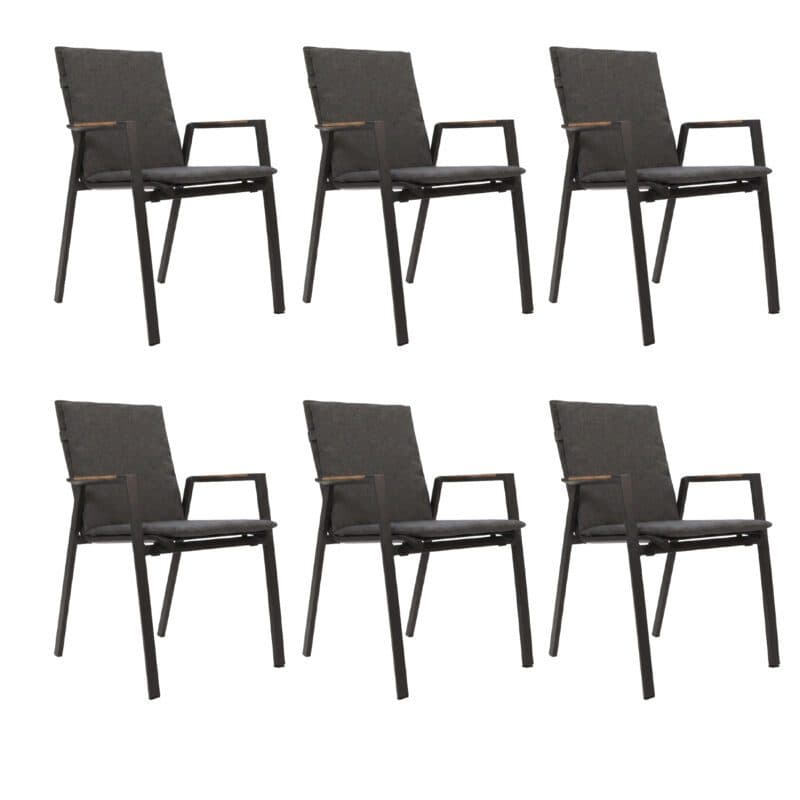 Lesli Living "Tarragona Negro" Stapelstuhl, Gestell Aluminium charcoal, Sitzfläche Textilen schwarz-grau, Armlehnen Teak, Auflage anthrazit