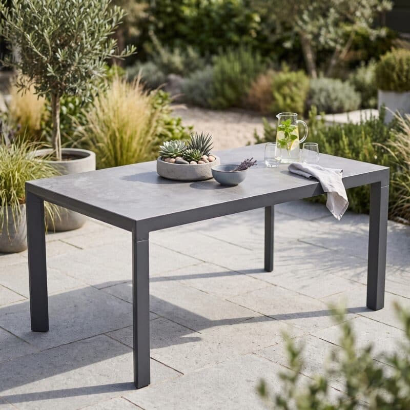 Lesli Living "Murcia" Gartentisch 160x90 cm, Alu charcoal, Tischplatte Keramik stone (Bild KI-generiert)